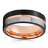 Men 8mm Tungsten Black Silver WRose Gold Grooved Line Comfort-Fit Wedding Band